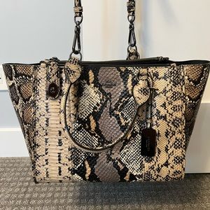 Coach Dark Fog/Black Taupe Cream Snake Embossed Leather crossbody carryall